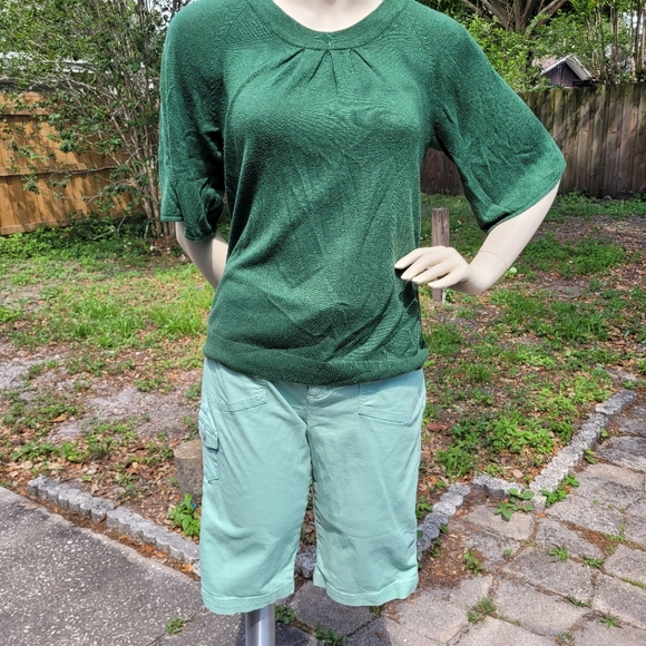 VTG Jillian Nicole 🌿 Stretchy Green Short Bell-Sleeve Sweater/Blouse 🌿 Medium - Picture 5 of 15
